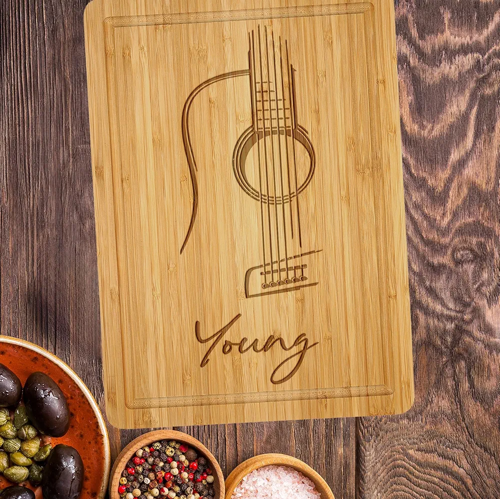 Personalized Guitar Cutting Board for Kitchen, Guitarist Natural Bamboo Engraved Chopping Block, Gifts for a Guitar Player, Guitar Enthusiast Cutting Board Gift for Christmas