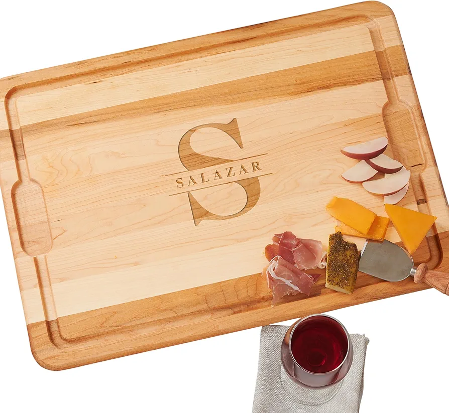 Personalization Universe Lavish Last Name Personalized Hardwood Cutting Board, with Juice Well and Grip Handles, Ideal for Kitchen Chopping and Charcuterie Boards, Wedding Gift - 18" X 24"