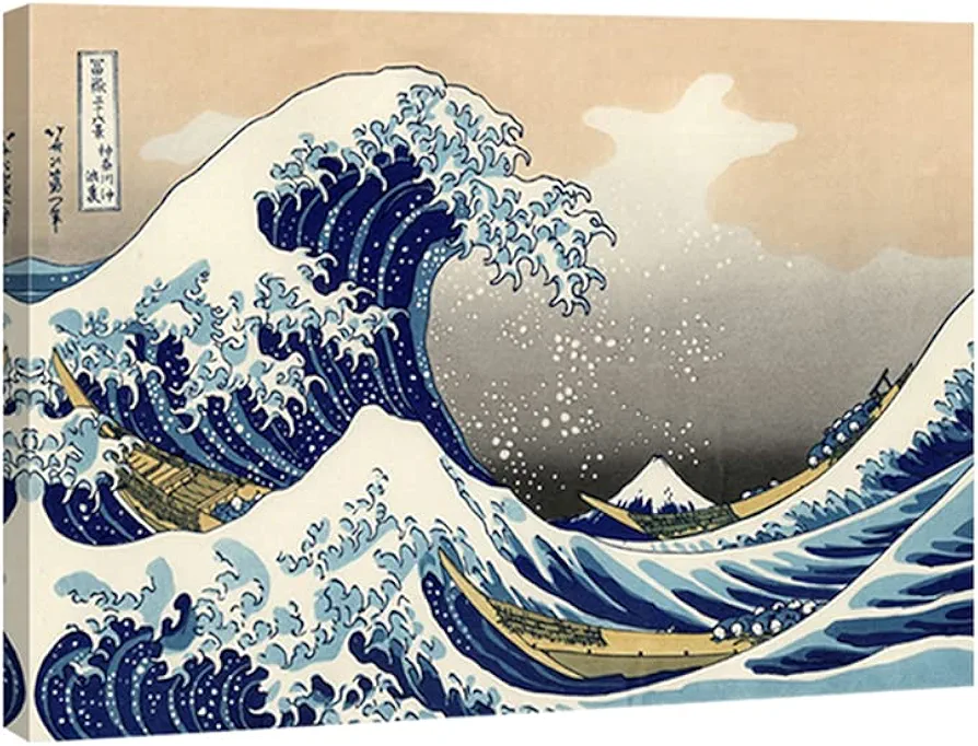 Wieco Art Great Wave of Kanagawa Katsushika Hokusai Modern Stretched and Framed Canvas Prints Artwork Abstract Landscape Pictures Paintings on Canvas Wall Art for Home Office Decorations Wall Decor
