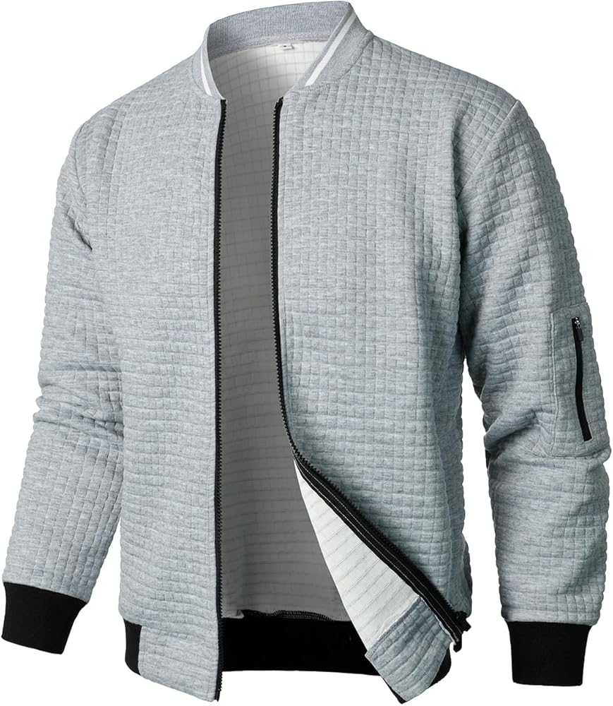 HOOD CREW Men’s Lightweight Casual Jackets Varsity Bomber Jacket Coat with Zipper