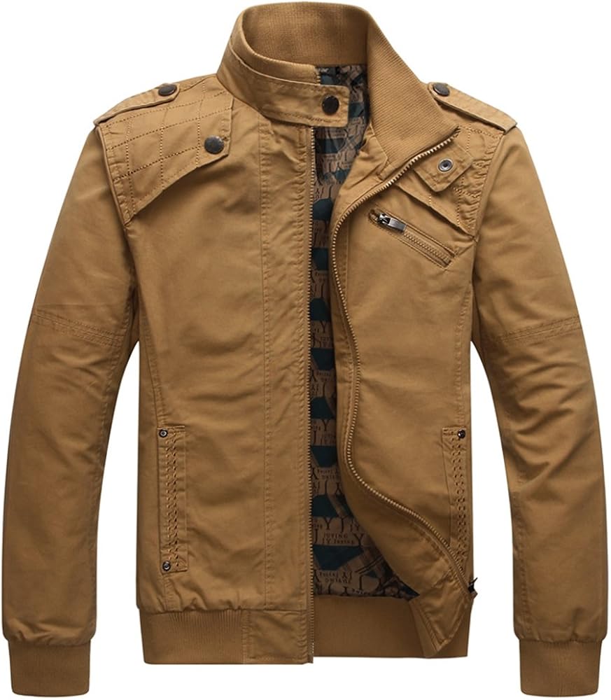 Dwar Men's Casual Washed Cotton Military Outdoor Jackets with Shoulder Straps