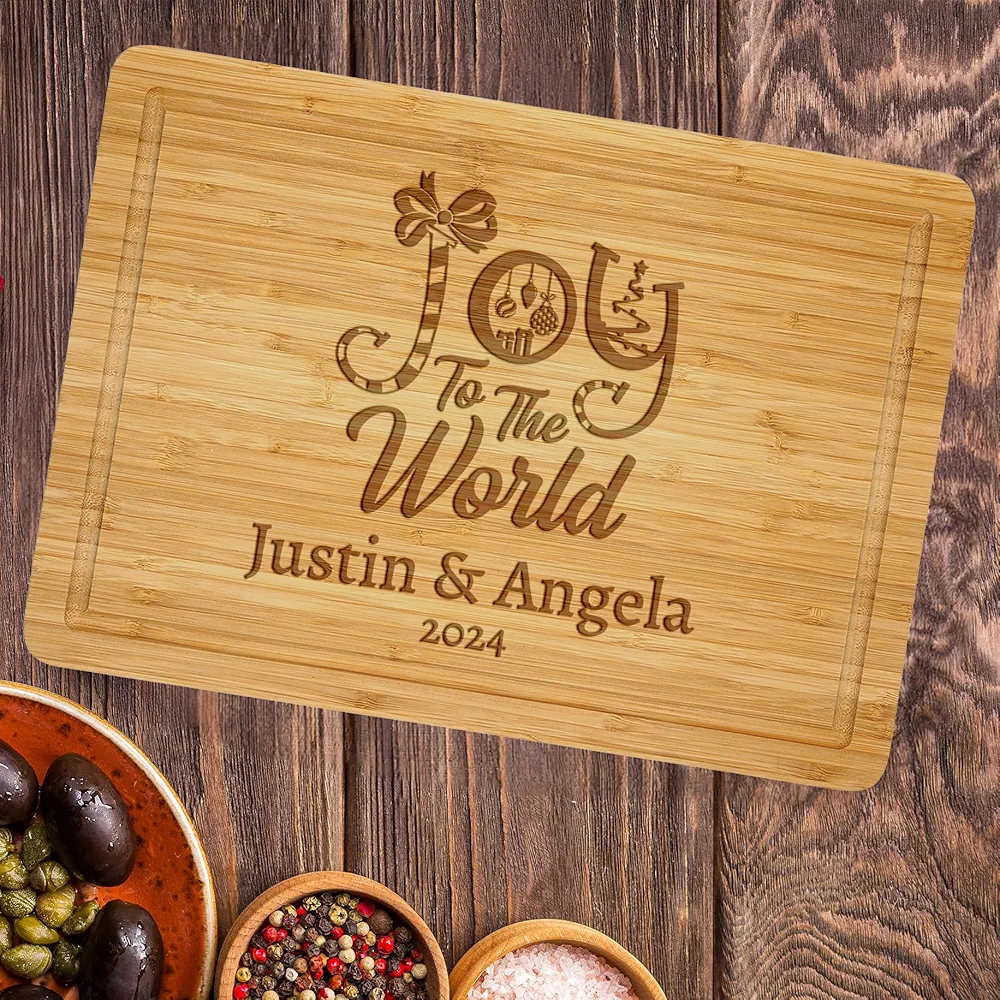 Joy To The World Personalized Christmas Cutting Boards, Custom Christmas Housewarming Gifts for Couples, New Kitchen Chopping Block Gifts, Xmas Spread The Joy Charcuterie Boards