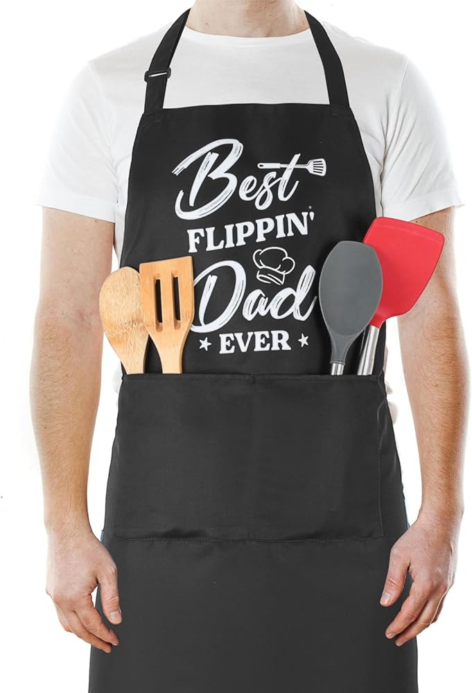 Funny Aprons for Men, BEST FLIPPIN' DAD EVER, Dad Apron BBQ Apron Kitchen Cooking Aprons with Pockets, Birthday, Father’s Day, Grilling Aprons Gifts for Papa, Husband, Grandpa