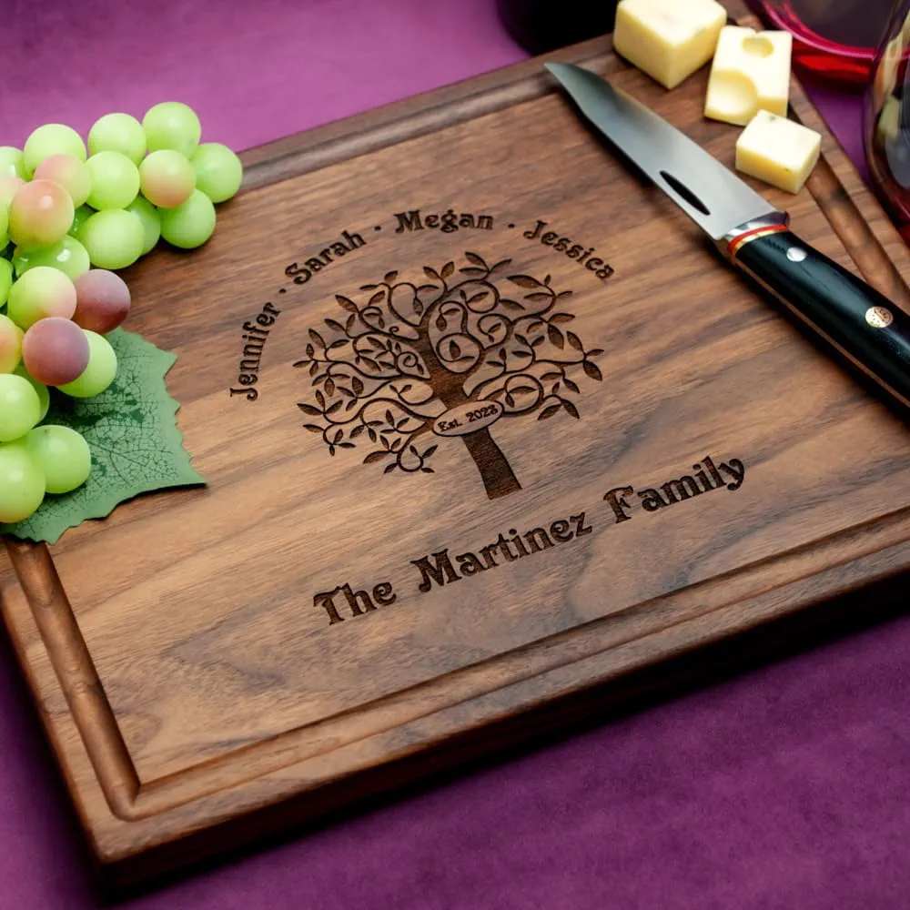 Straga Personalized Cutting Boards | Handmade Wood Engraved Charcuterie | Custom Anniversary, Housewarming Gift for Family (Family Tree Design No.402)