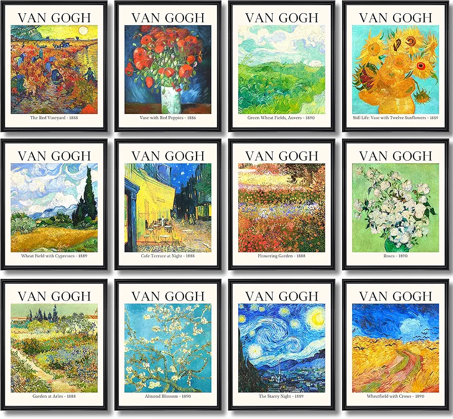 97 Decor Vincent Van Gogh Wall Art - Van Gogh Art Posters, Van Gogh Sunflowers Starry Night Prints, Famous Artist Paintings Impressionist Museum Gallery Exhibition for Bedroom Decor (8x10 UNFRAMED)
