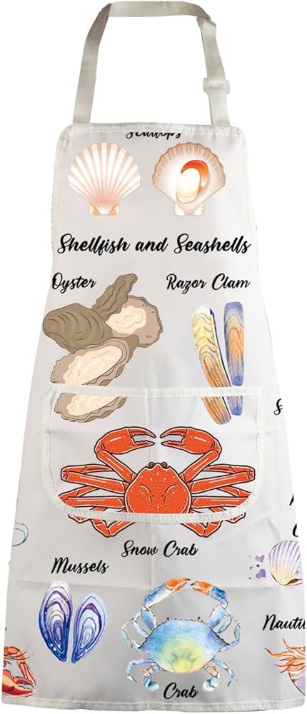 MBMSO Seafood Chef Apron Seashell Collector Gifts Seashell Apron with Pockets Shellfish and Seashells Gift Conch Shells Apron