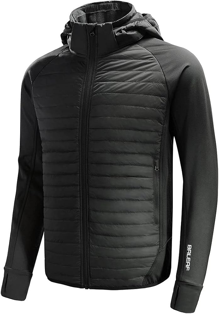 BALEAF Men's Running Jacket Lightweight Thumble Hole Warm Up Puffer Jacket Hybrid Thermal Coat Insulated Hiking Golf