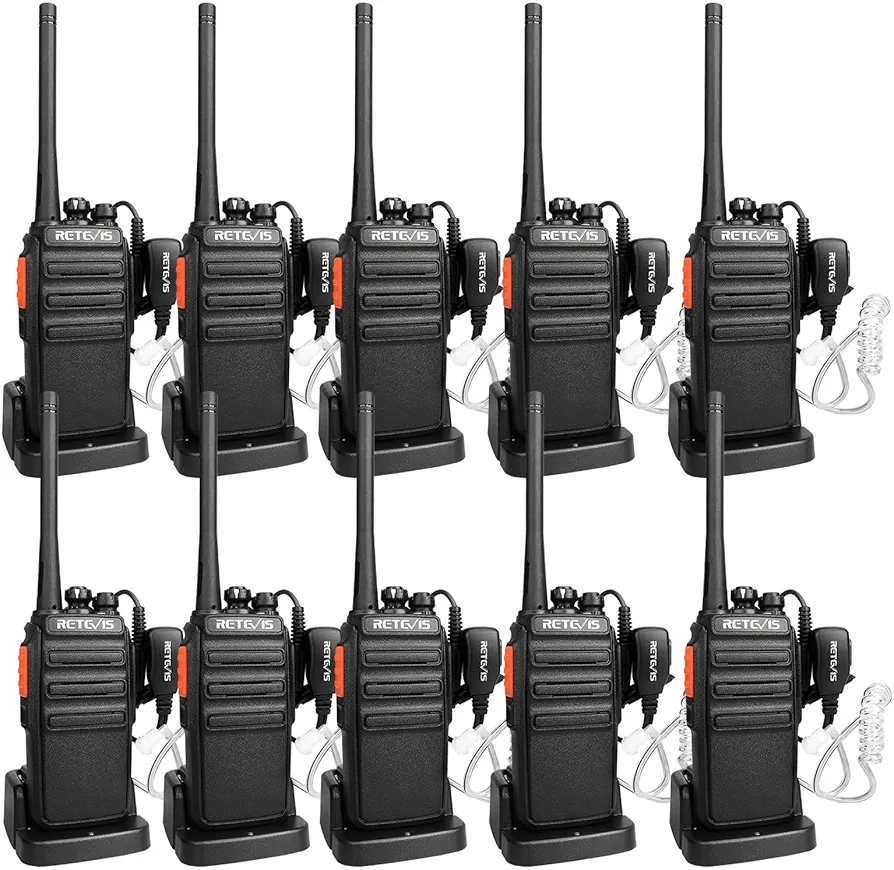 Retevis H-777S Walkie Talkies for Adults, 2 Way Radio Long Range, Walkie Talkies with Earpiece and Mic Set,USB Charging Base,Rugged Walkie Talkie Rechargeable for School Security Church (10 Pack)
