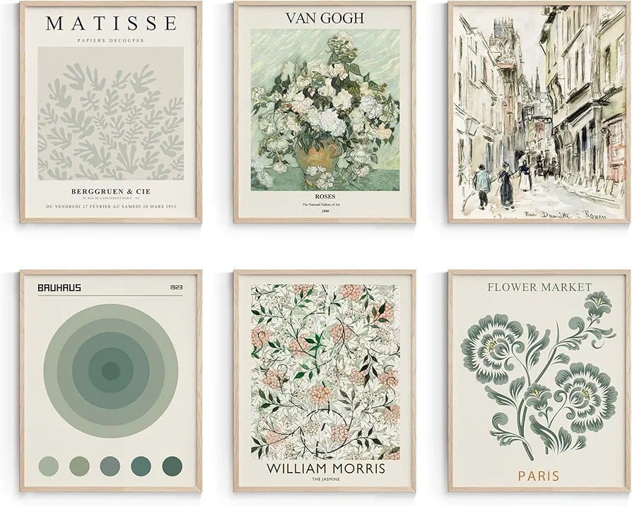 Habseligkeit Sage Green Master Wall Art Prints, Abstract Matisse Wall Art Exhibition Posters, Vintage Art Boho Art Prints, Retro Room Decor for Aesthetic Bedroom（8x10inch, Unframed