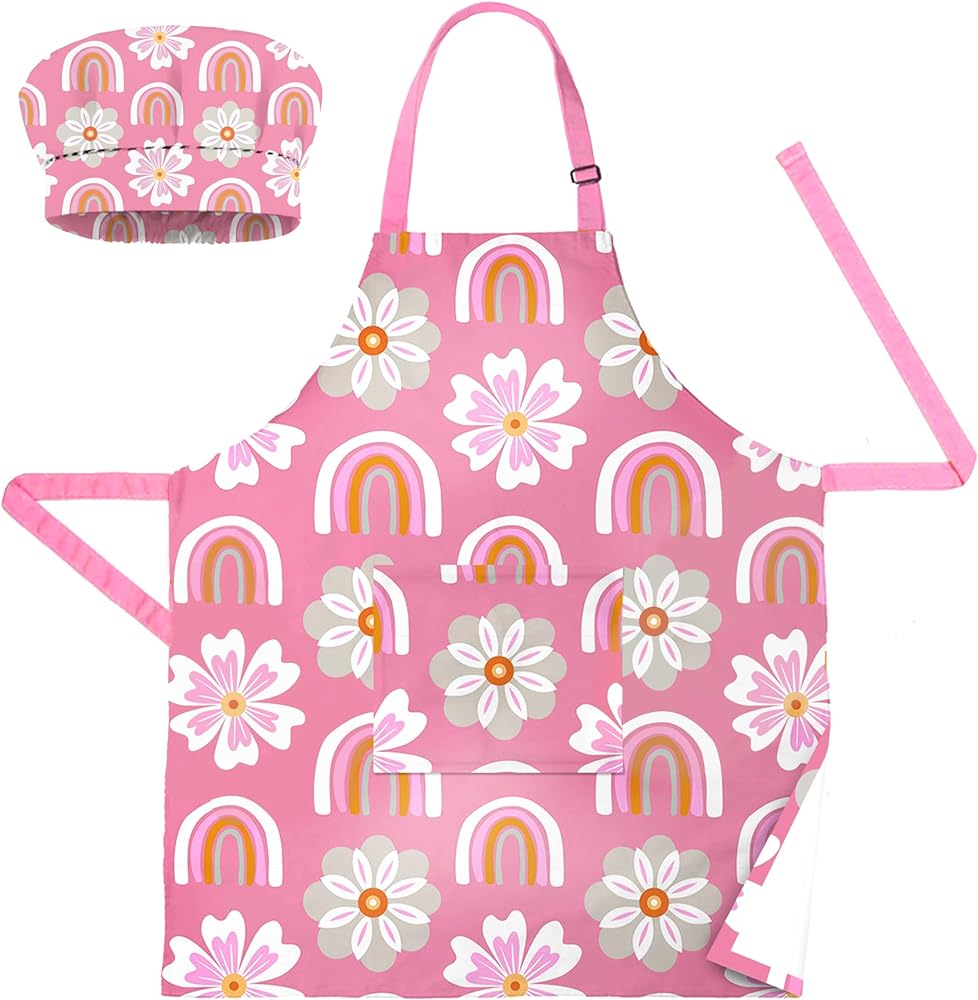 Kids Apron With Pocket & Chef Hat - Water Resistant Toddler Apron