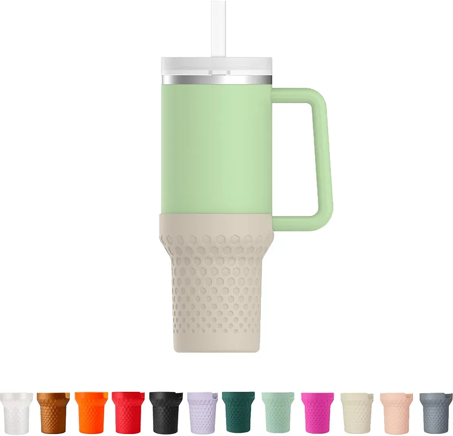 Silicone Boot Cover for Stanley Cup Accessories,Silicone Water Bottle Sleeve for Stanley Quencher H2.0 and Quencher Adventure Tumbler 40 oz Cup - Water Bottle Cover (Cream, 40oz)