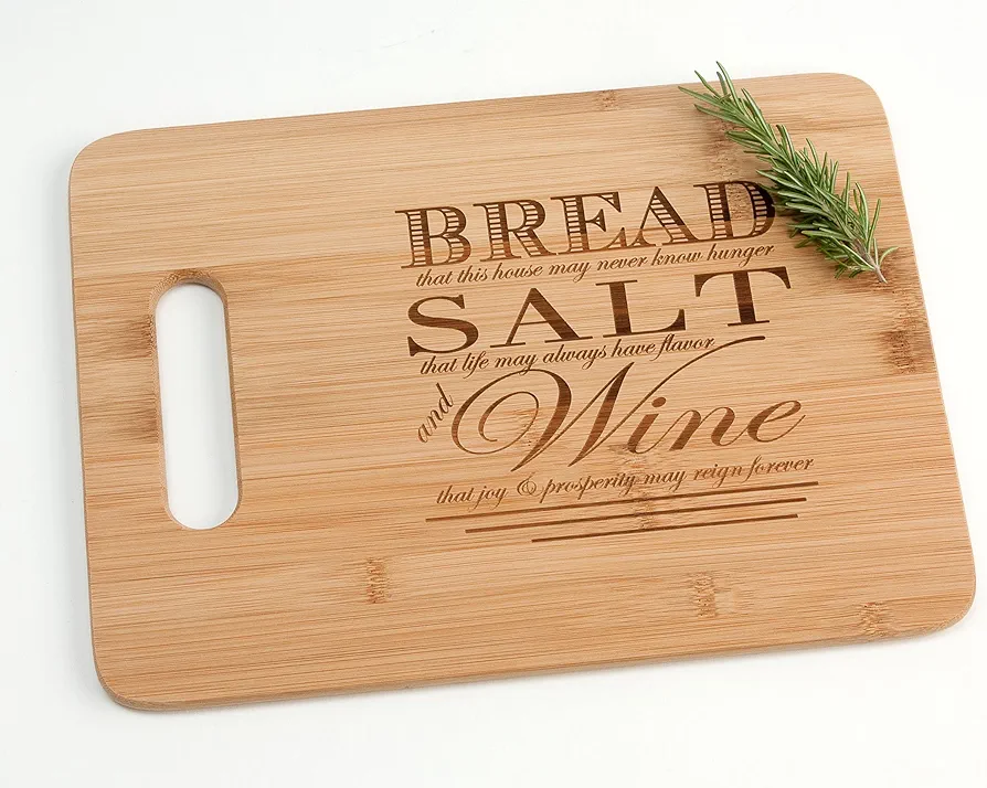 Bread Salt Wine Engraved Wood Cutting Board Charcuterie Display with Poem Quote from It's a Wonderful Life Housewarming or Realtor Closing Gift Idea 9.5 x 13"