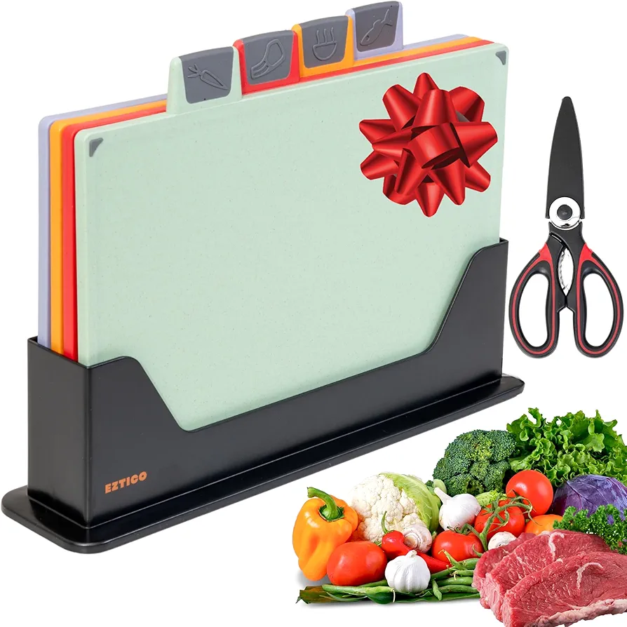EZTICO- Holiday Gifts Chopping Board, Food Chopping Boards, Non Toxic Cutting Boards Set, Dishwasher Safe Kitchen Accessories, Plastic Cutting Boards for Kitchen, BPA-Free, Cutting Board Organizer