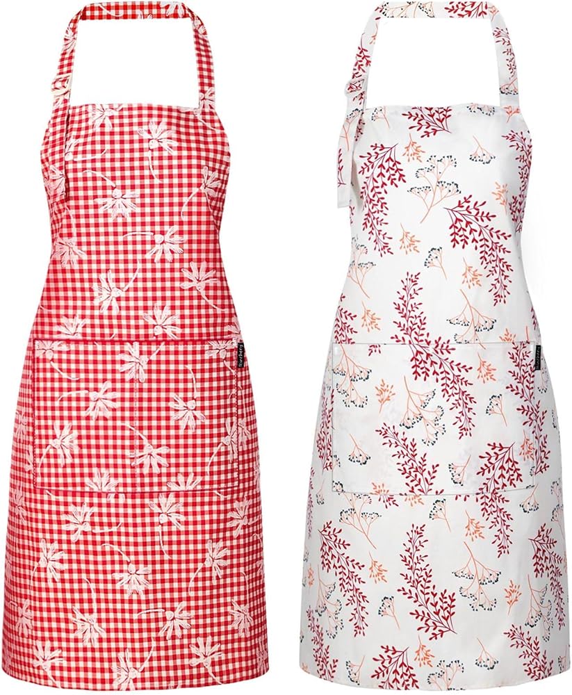 Waterproof Floral Chef Apron Women with Pockets, Cute Apron for Kitchen Cooking Home Baking, Grilling and Gardening Apron
