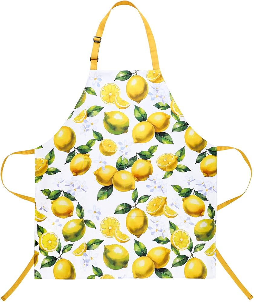 Lemon Apron, Lemon Apron for Women, Apron for Women with Pockets, Waterproof Chef Apron for Cooking, Adjustable Kitchen Cooking Aprons for Cooking, Baking, Lemon Parties, Outdoor, Garden