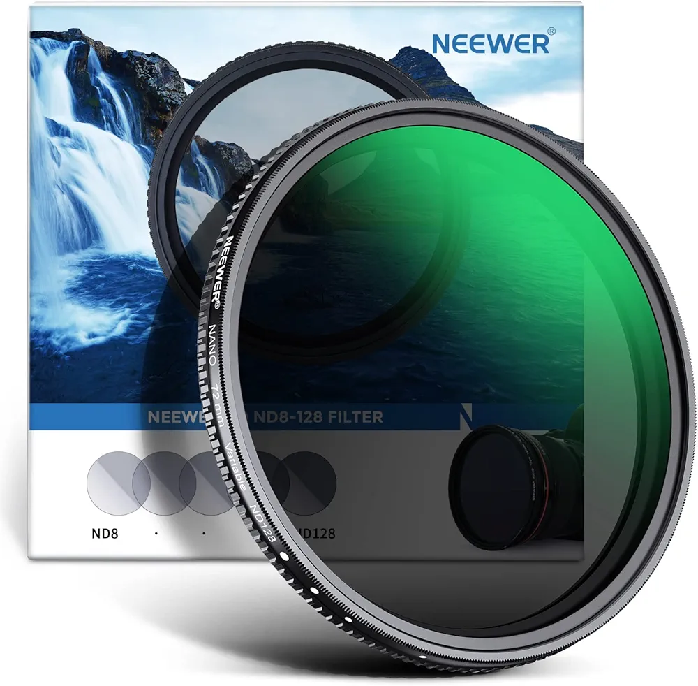 NEEWER 72mm Variable ND Filter ND8-ND128 Camera Lens Filter (3-7 Stop) No X Cross Neutral Density Ultra-Slim HD Filter with 30 Multi-Layer Nano Coatings Waterproof, Cleaning Cloth Included