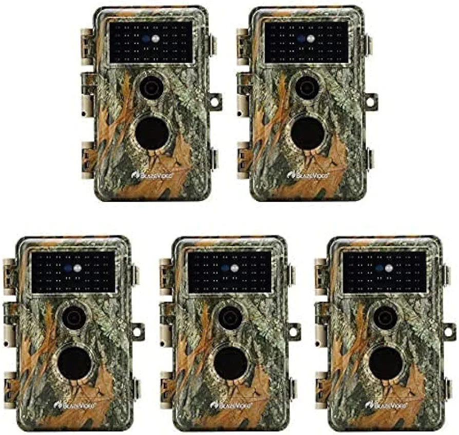 5-Pack Game & Trail Cameras 32MP 1296P 75ft Night Vision Time Lapse Wildlife Deer Hunting Cams No Glow Infrared Motion Activated IP66 Waterproof Password Protection Photo & Video Model