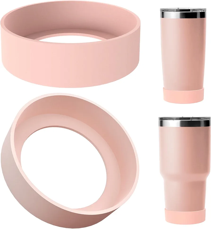 Linkidea Water Bottle Boot Compatible with YETI Rambler Tumbler 20oz/30oz, Travel Mug 20oz/30oz, Straw Cup 26oz, Stackable Cup 26oz, Silicone Bottle Bottom Sleeve Protector (Ice Pink / 2 Pack)