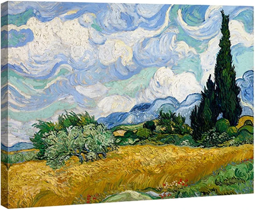 Wieco Art Wheat Field with Cypresses by Van Gogh Famous Oil Paintings Reproduction Modern Landscape Canvas Prints Artwork Pictures on Canvas Wall Art for Home Office Decorations