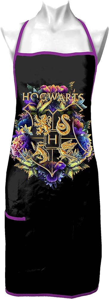 Spoontiques – 100% Cotton Cooking Apron with Tie Back and Pocket – Harry Potter Cotton Apron - One Size Fits Most – Machine Washable – Fun Kitchen Accessories - Hogwarts Crest Apron