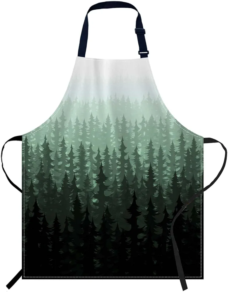 oFloral Watercolor Pine Trees Apron Adjustable Apron Cooking Kitchen Chef Women Men Aprons for Home Kitchen, Restaurant, Coffee House, Baking Gardening BBQ