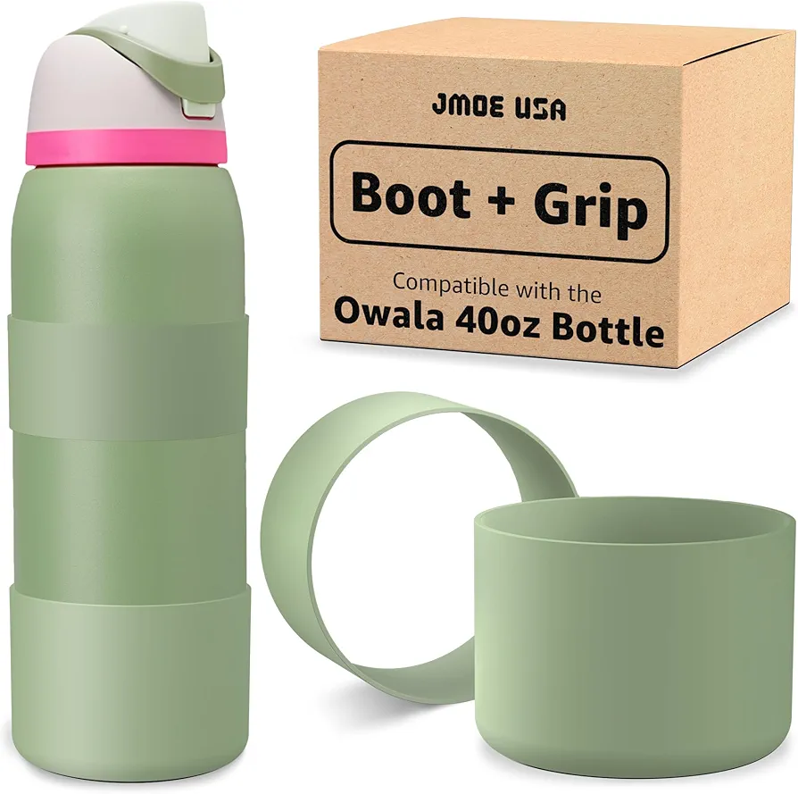 Jmoe USA Silicone Boot Sleeve + Hand Grip for Owala 40oz Water Bottle | BPA Free & Food-Grade Silicone Rubber | Protective Anti-Slip Bottom Bumper Cover | Protects Against Scratches (Camo Cool)