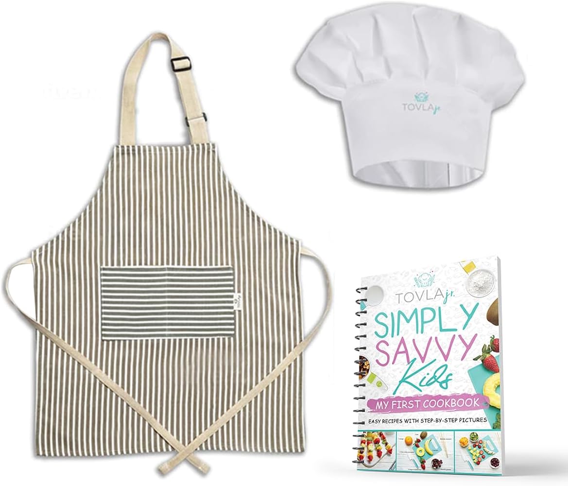 TOVLA JR. Apron Gift Set for Kids with Pocket for Boys and Girls, Comfortable Cotton Canvas for Baking and cooking