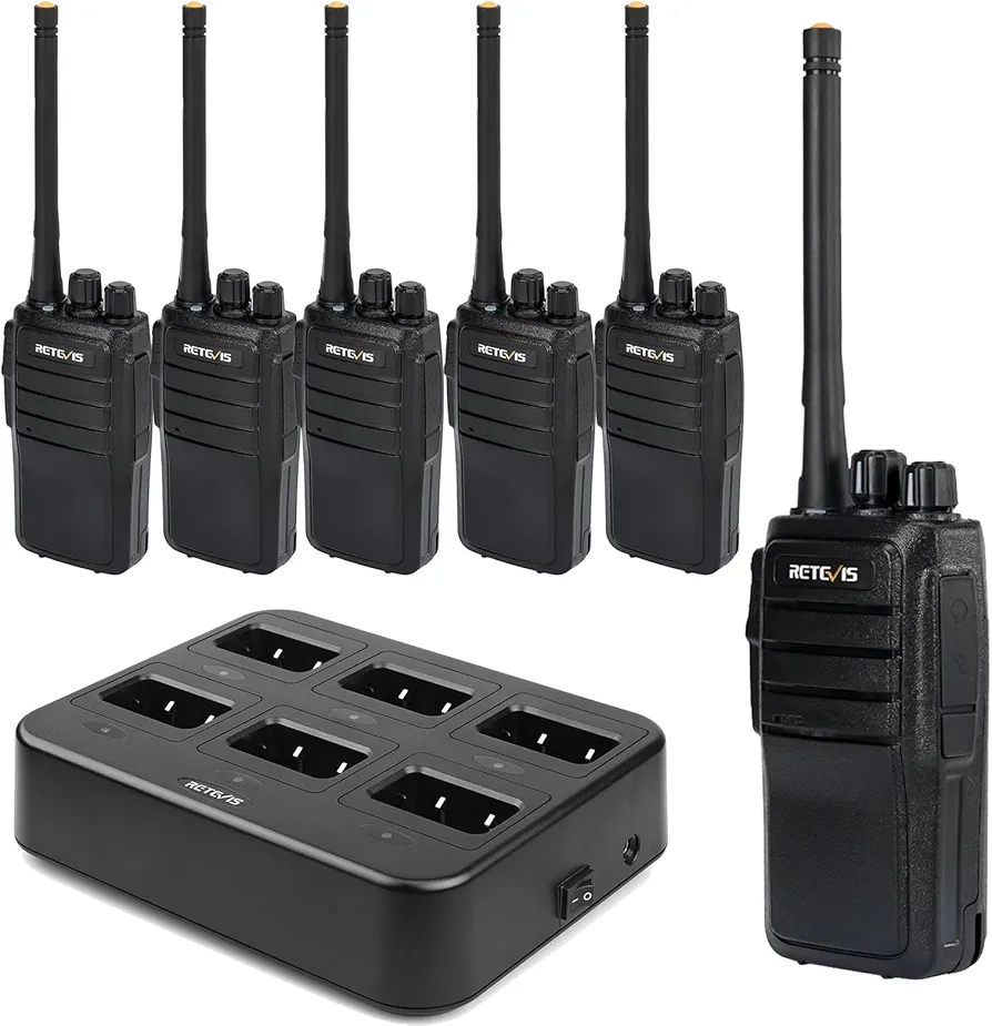 Retevis RT21 Updated Walkie Talkies Adults, Two Way Radios Long Range Rechargeable, 3000mAh Battery, with Six-Way Charger, for Security Warehouse Jobsite(6 Pack)