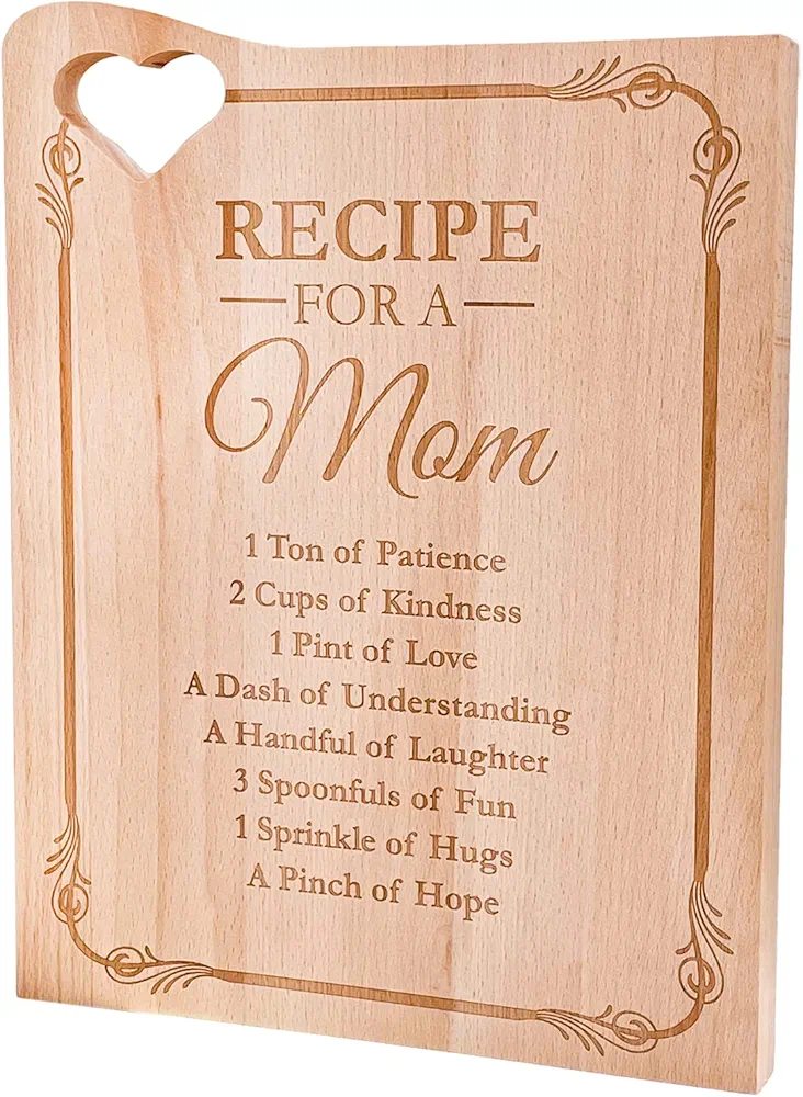 Recipe Cutting Board for Mom Mothers Day Gifts, Wooden Engraved Cutting Board Personalized Kitchen Gifts from Daughter or Son, Mom Cooking Board Bamboo Birthday Thanksgiving Christmas Anniversary