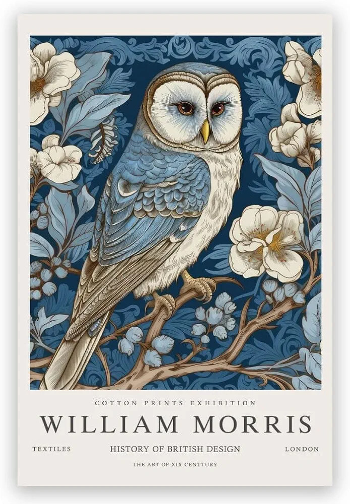 William Morris Owl Wall Art Print Vintage William Morris Exhibition Wall Art Poster Textiles Art Aesthetic Decor for Living Room Bedroom 12x18in Unframed