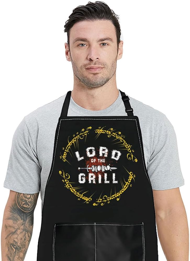 WZMPA LOTR Kitchen Apron Movie Fans Gifts Lord Of The Grill Ajustable Apron With Pockets For Grilling Cooking