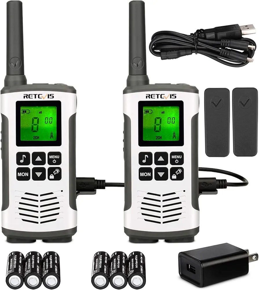 Retevis RT45 Walkie Talkies for Adults, Long Range Walkie Talkie, Rechargeable FRS Radios with Battery,NOAA Flashlight SOS, for Camping Hiking(2 Pack)