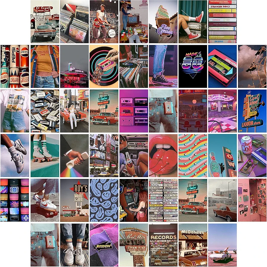 CY2SIDE GROBRO7 50 Retro Aesthetic Picture 80s Wall Collage Colorful Collage Set Retro Girls Room Decor Wall Art Prints for Room VSCO Photo Display