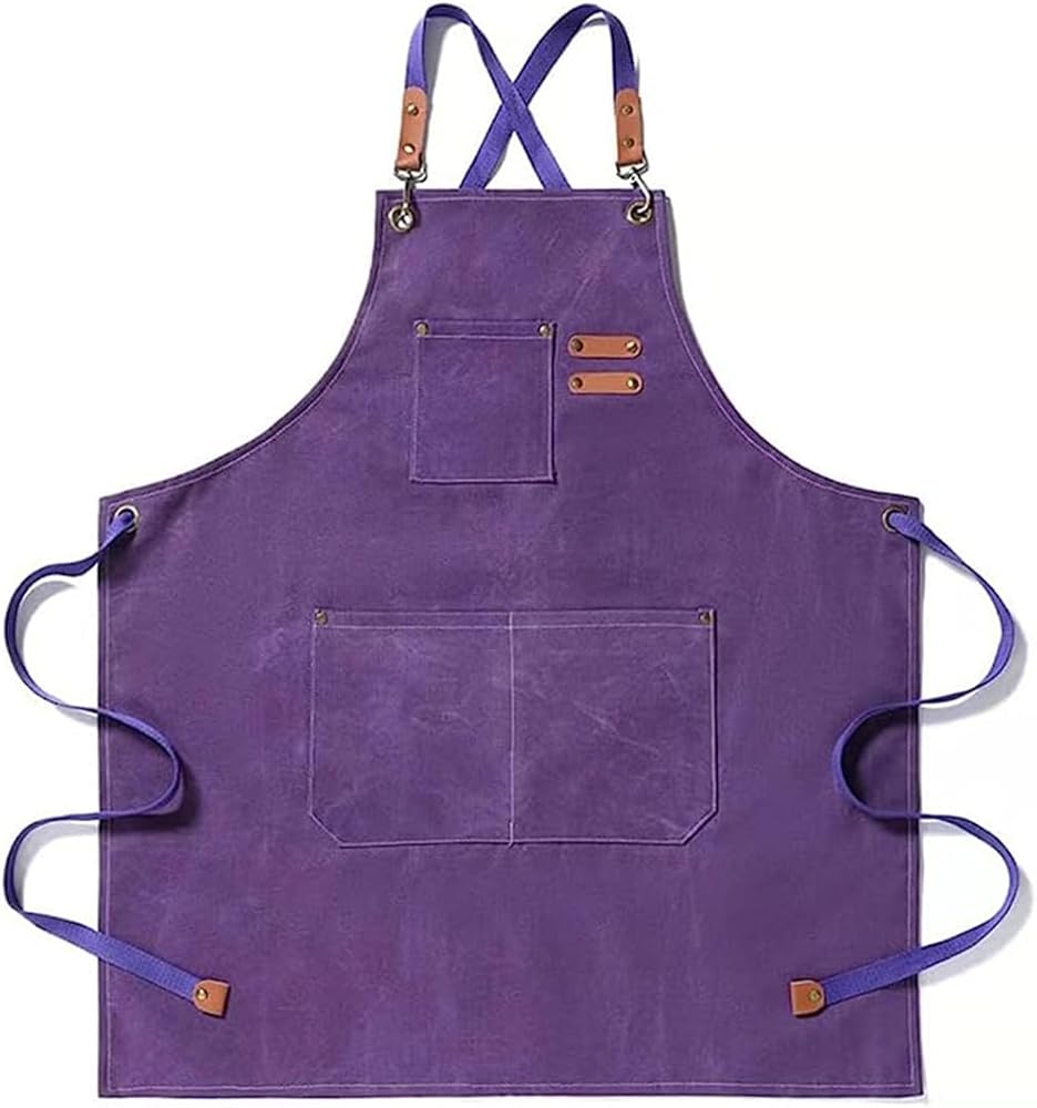 Cotton Chef Apron for Men Women Cross Back Canvas Work Apron,Kitchen Cooking Baking Bib Apron,BBQ Grilling Aprons