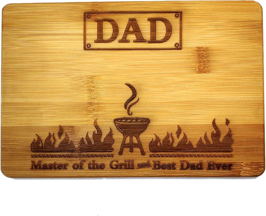 Laser Engraved Cutting Board Master of the Grill and Best Dad Ever Gift For father Birthday Gifts for Dad Personalized Cutting Board Gift Rectangle Bamboo Cutting Board (10.6 x 7.1 Rectangle)