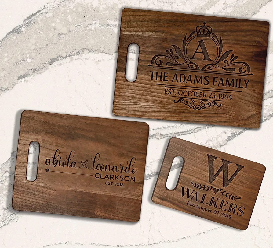 Custom Cutting Board for Couple Personalized Wife Husband Cutting Boards Wood Engraved Walnut Cutting Boards