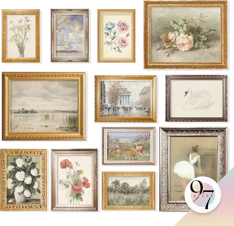 97 Decor Vintage French Decor For Home - French Country Wall Decor, French Wall Art Posters, Vintage Floral Pictures, Vintage Art Gallery Wall Prints Landscape Painting For Bedroom (Unframed)