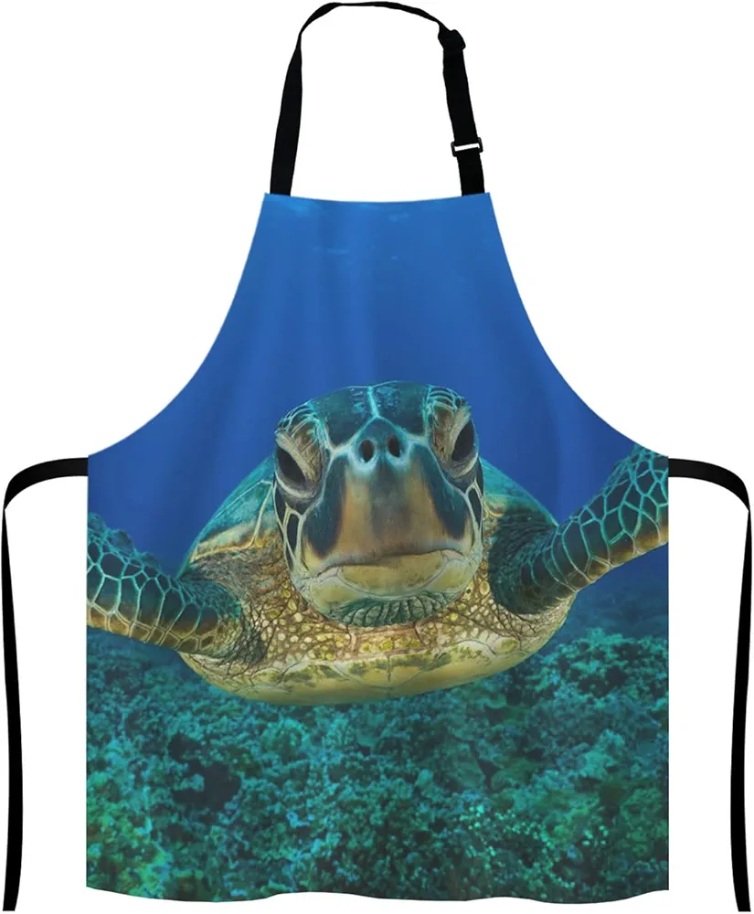 Beautiful Sea Turtle Bib Apron with Adjustable Neck for Men Women,Suitable for Home Kitchen Cooking Waitress Chef Grill Bistro Baking Apron