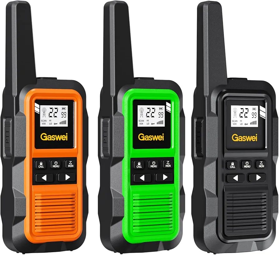 G2pro Heavy Duty Walkie Talkies 2 Watt - Waterproof, Shock Resistant, Long Range & Rechargeable Two-Way Radio with VOX Long Range for Job Site 3 Pack (Black/Orange/Green)