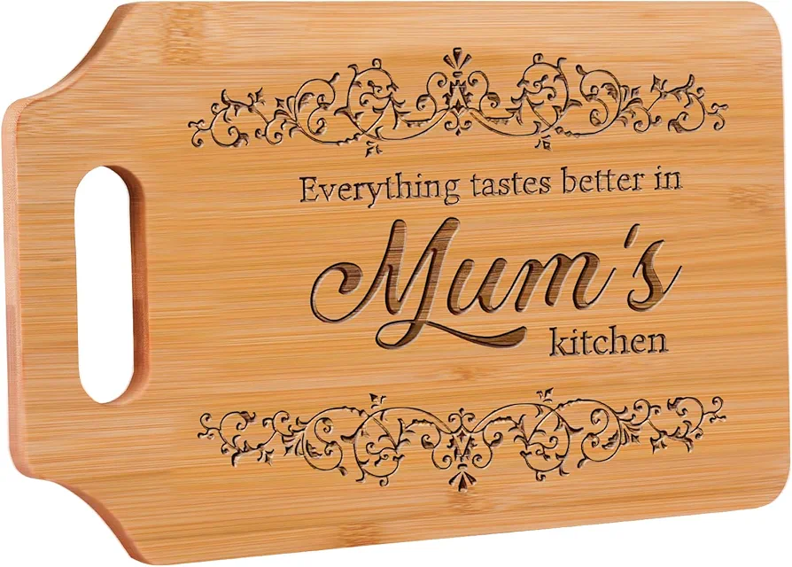 AUAUY Gift for Mom, Personalized Engraved Bamboo Cutting Board, Unique Mother's Day Gift for Mama, Mum's Birthday Gift from Daughter Son, Creative Kitchen Decor, Handmade Cutting Board