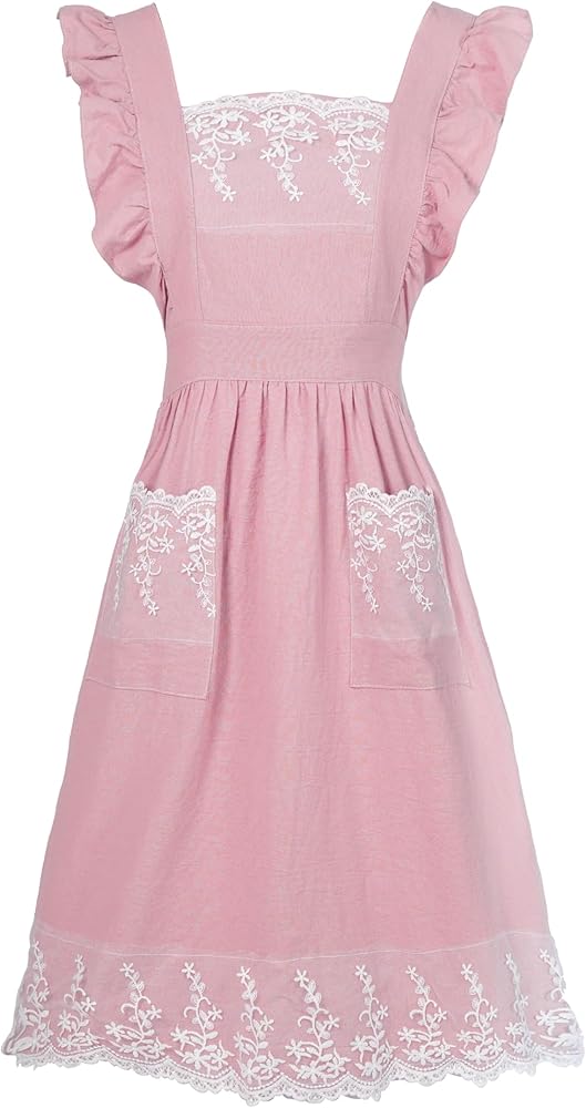 Vintage Aprons for Women with Pockets Cute Lace Ruffle Adjustable Apron for Cooking Kitchen Baking Gardening