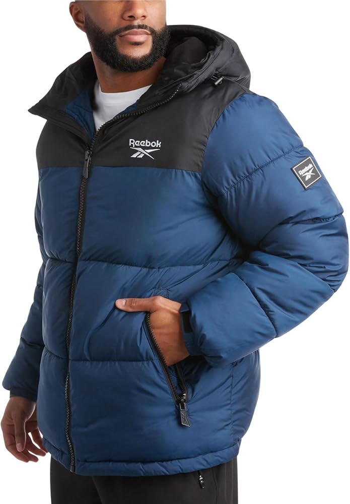 Reebok Men's Puffer Jacket - Heavyweight Quilted Puffer Coat with Wide Hood - Weather Resistant Ski Jacket for Men (M-XXL)