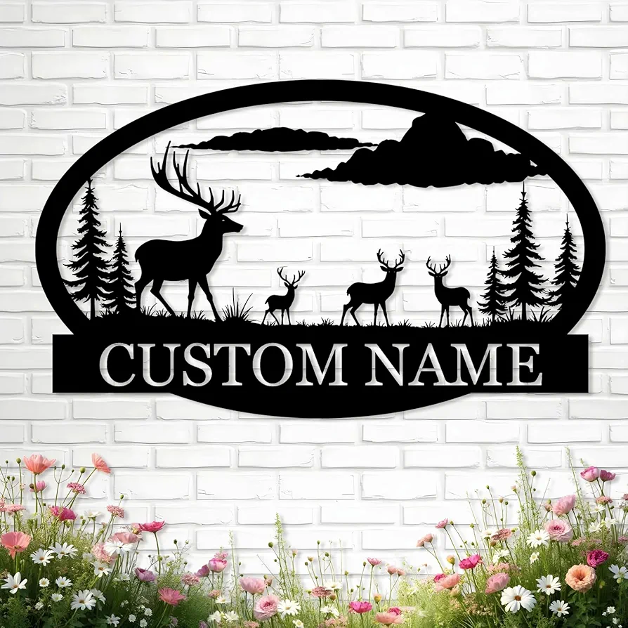 KAINSY Personalized Deer Metal Cabin Sign | Custom Metal Sign | Cabin Wall Decor | Monogram Family Name Sign | Deer Hunter Gift | Custom Signs Outdoor Metal | Camping Sign | Deer Wall Art | Porch Sign