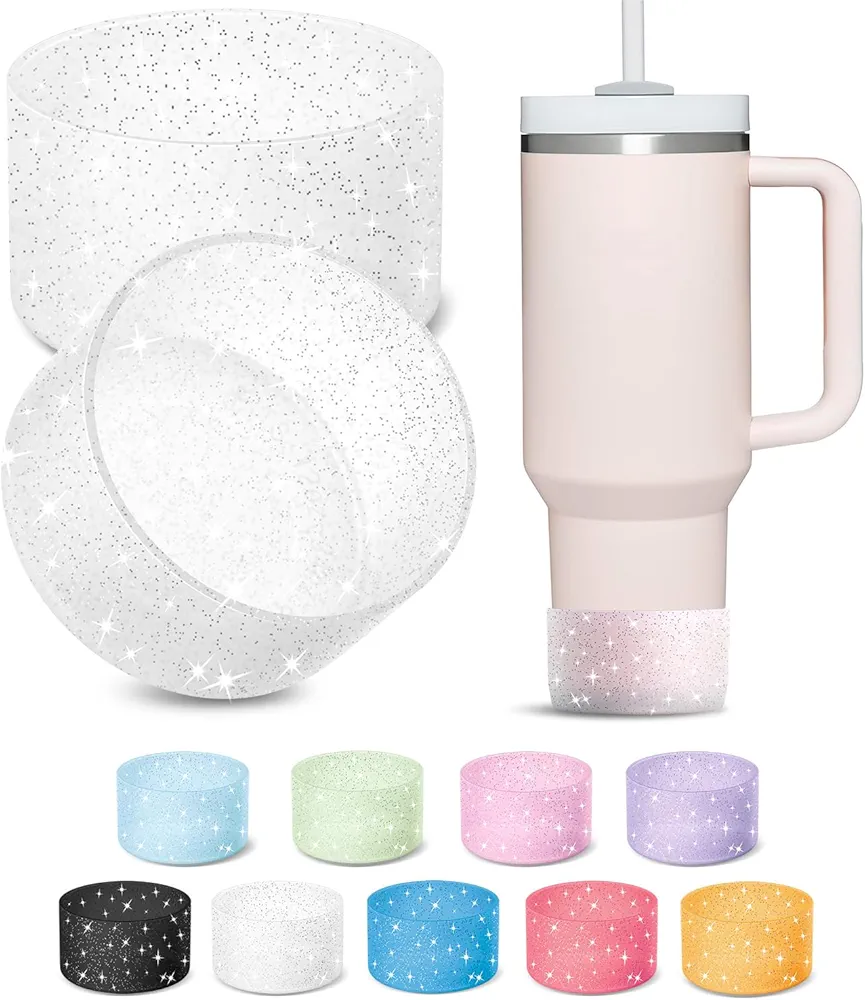 KTKUDY 2 PCS Glitter Silicone Boot Compatible with Stanley Tumbler 20 30 40 oz & Fits Hydro Flask Water Bottle 12-24oz & Fits Yeti, Simple Modern, Owala Cup - Bling Cup Bottom Protector Accessories