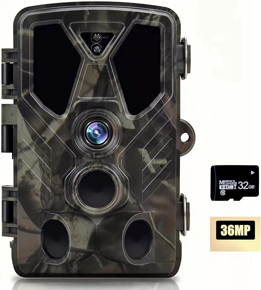 Trail Camera 4K 36MP, No Glow Game Cameras with 120°Wide-Angle Motion Latest Sensor View 0.2s Trigger time 2.4'' HD Screen, Hunting Cam for Wildlife Monitoring