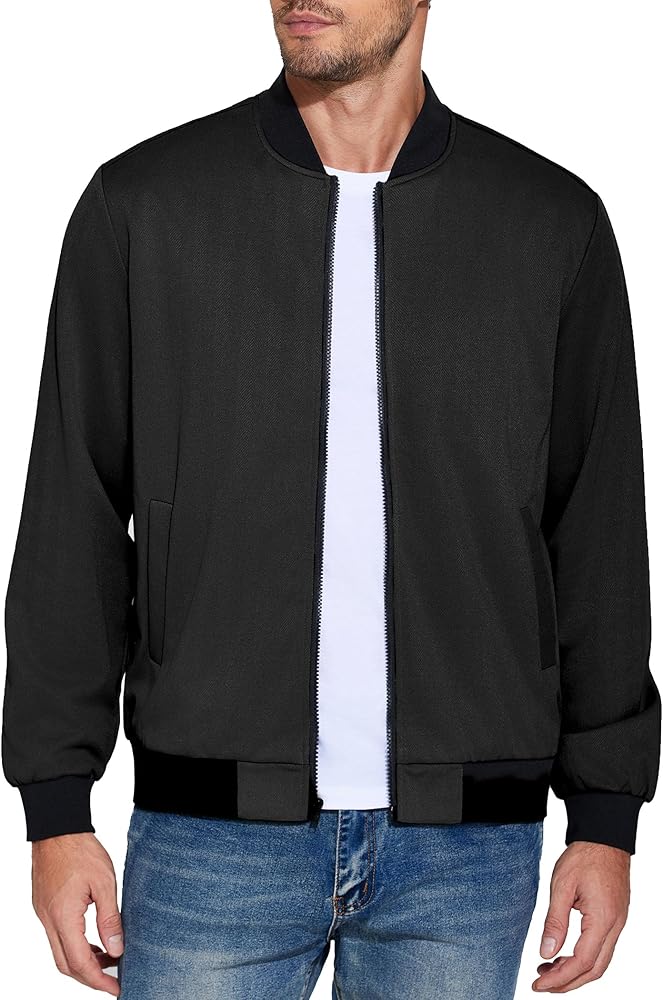 COOFANDY Men's Lightweight Bomber Jacket Casual Stylish Fall Jackets Full Zip Knit Jackets Varsity Textured Coat