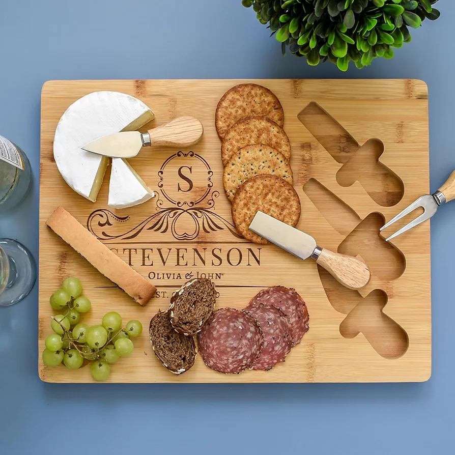 Custom Personalized Charcuterie Board, 11 Designs, 15x12 - Wedding Gifts for Couples, Housewarming Gifts, Bridal Shower, Gift Parents and Grandma, Engraved Cheese Board, 15.25 x 12 x 1