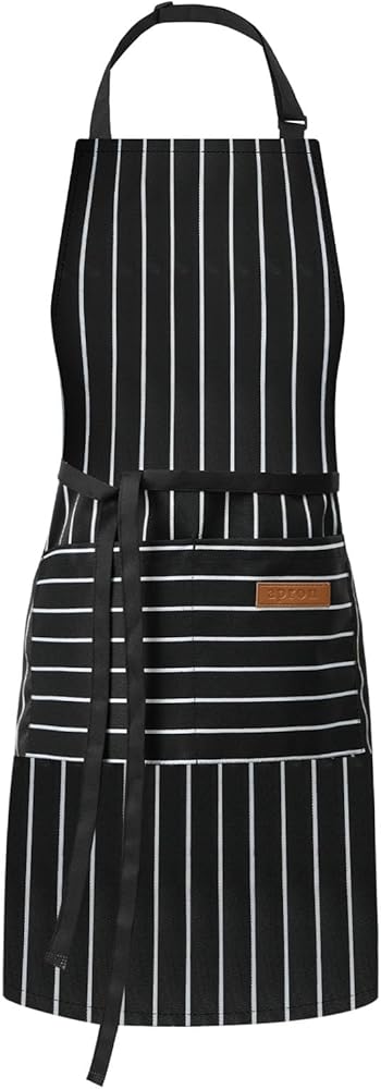 DILLMAN Kitchen Cooking Adjustable Aprons - Men Women Bib Soft Chef Stripes Apron with 2 Pockets