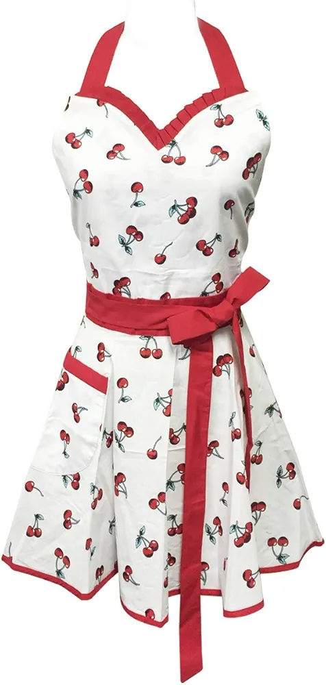 Wrapables Adjustable Flirty Hostess Apron, Sweet Cherries
