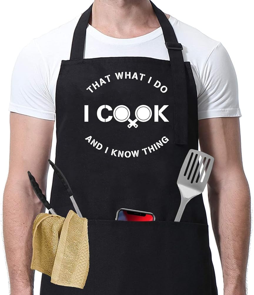 Funny Apron Gift For Men, That's What I Do I Cook And I Know Things, Chef Apron For Dad, Father's Day Gift, Cooking Apron With Pockets And Adjustable Neck Strap, Kitchen Cooking Apron For Men, 5